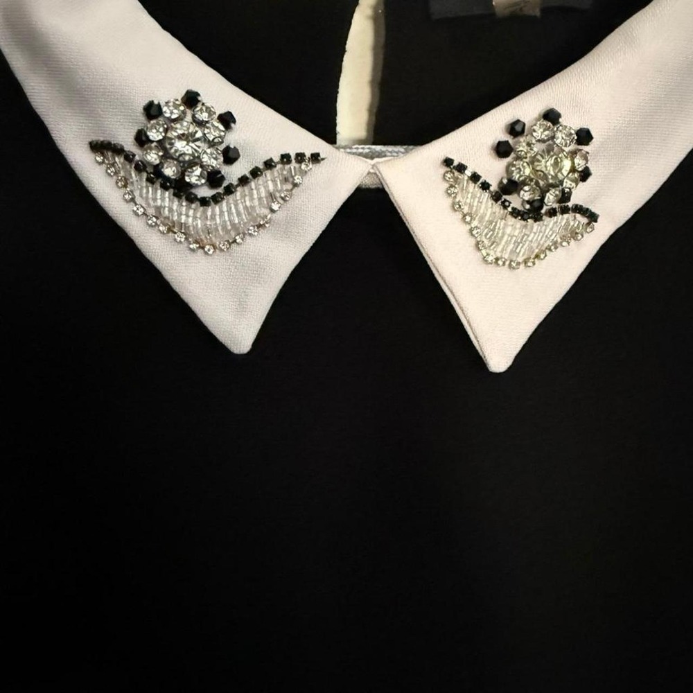 Milano Black Sweater White Embellished Collar Size XL cottagecore/dark academia